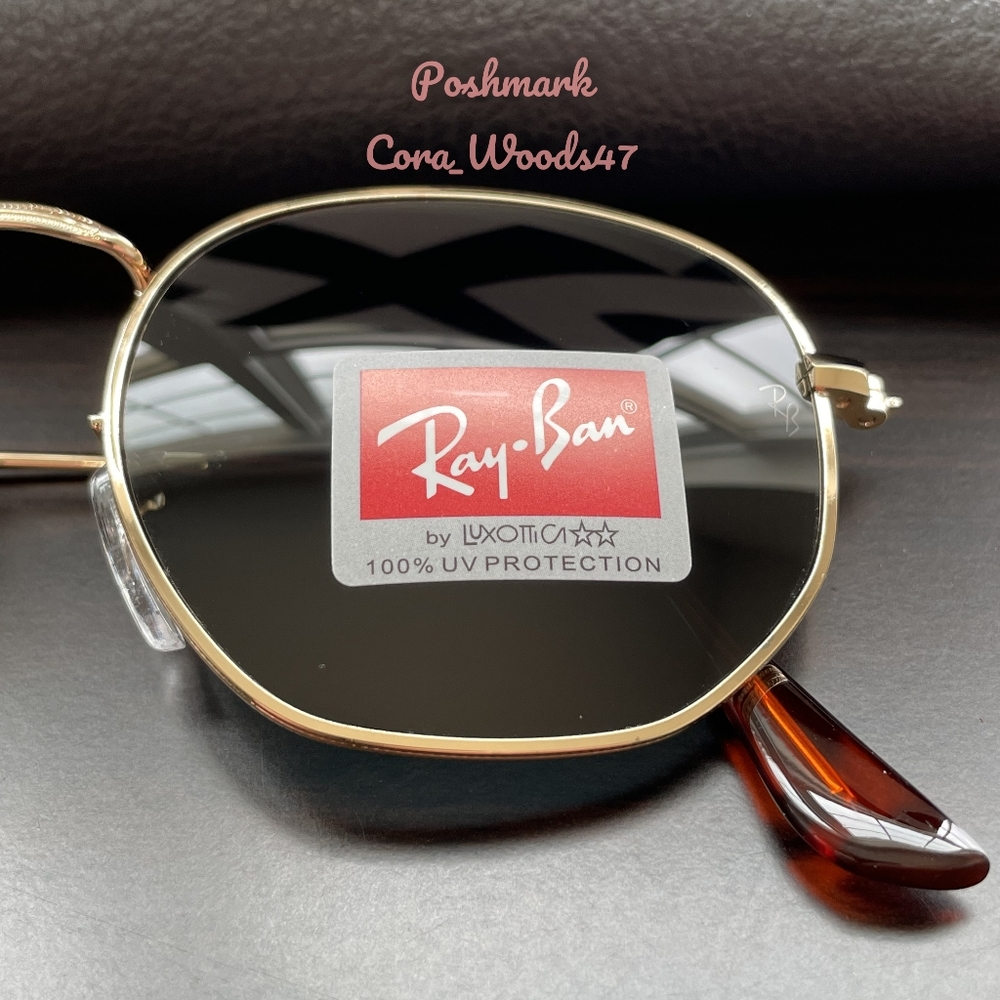 Ray-Ban Hexagonal Green Lenses RB3548N Gold Frame Unisex New - Picture 5 of 16